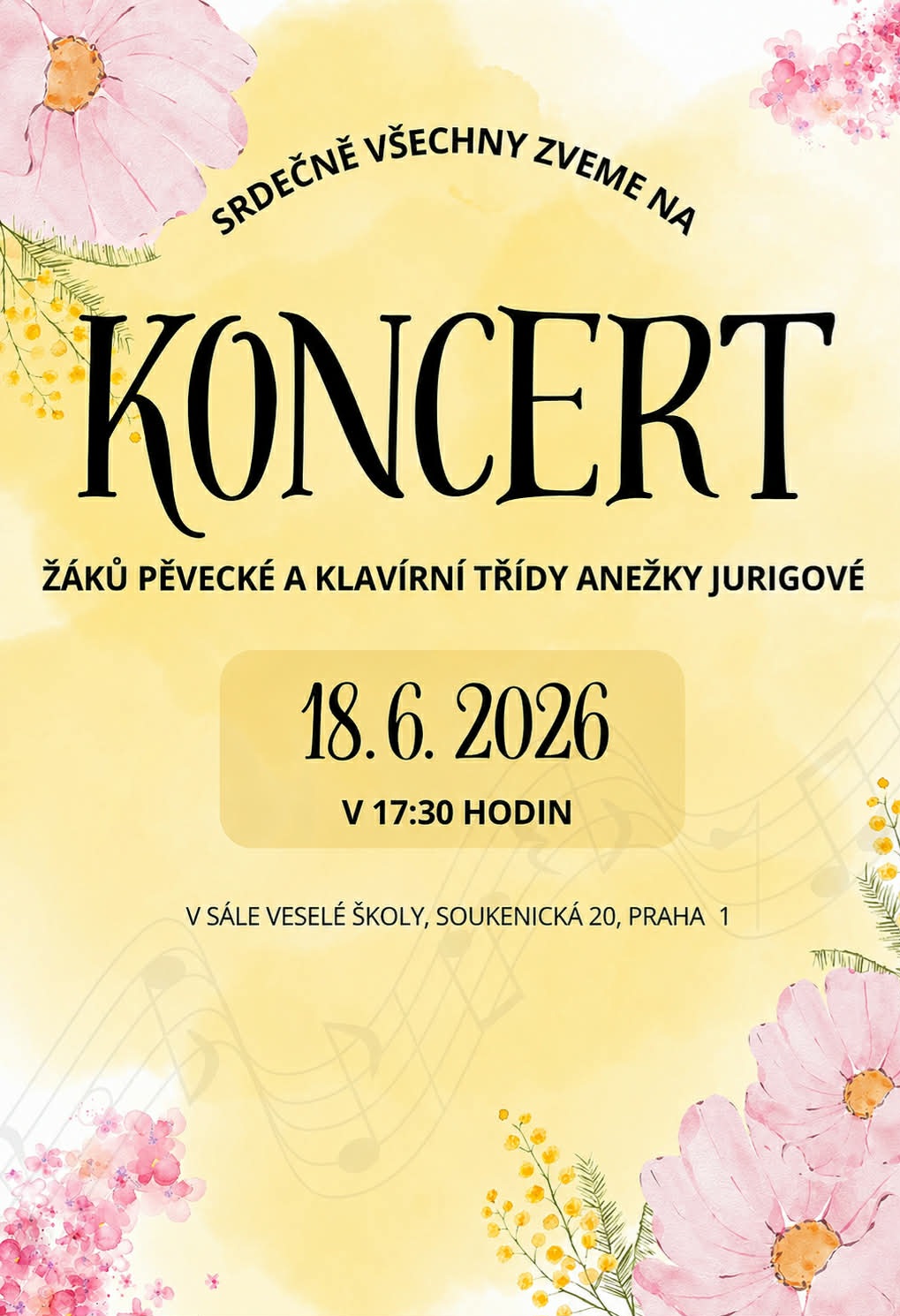 Koncert žáků pěvecké a klavírní školy Anežky Jurigové